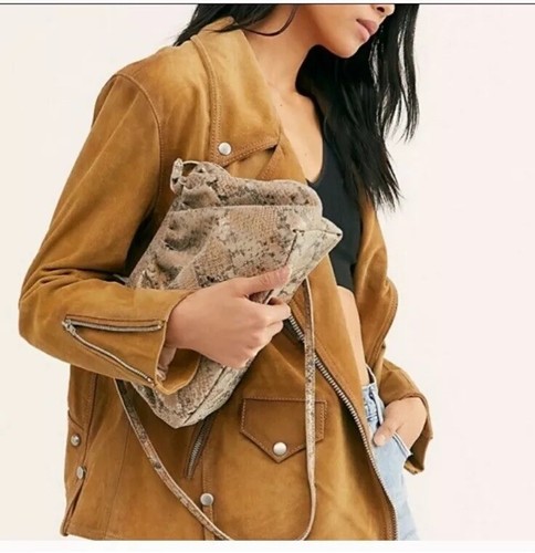 Free People Echo Embrague Serpiente Diseño Beige Mujer Correa De Cuero  Cartera De Oro | eBay