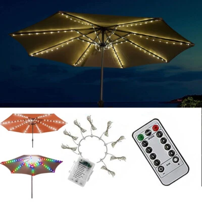 UK String Umbrella Fairy Light Parasol Lights Garden Patio Table Lamp 104 LED