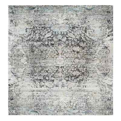 11'9''x12'3'' Gray Erased Textured Silk & Wool Hand Knotted Square Rug G65689