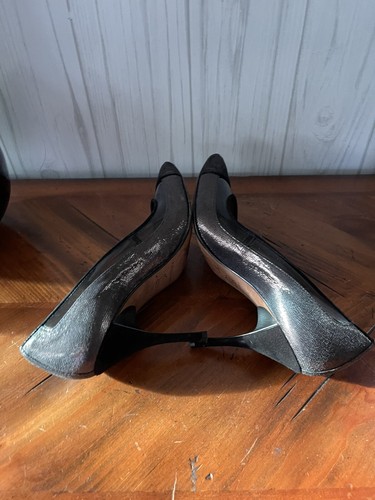 Donald J Pliner Bella Leather Pumps Metallic Toe Smoke Clear Panels 8.5 N - Picture 5 of 11
