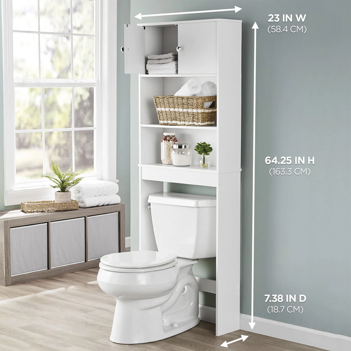 Bathroom Shelf Over-The-Toilet, Bathroom Organizer Cabinet with