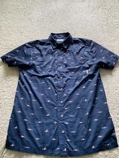 Columbia Omni-Shade Men Fishes Short Sleeve PGF Line Button-Up Shirt Navy Size S