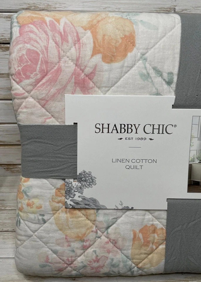 Rachel Ashwell Shabby Chic Linen Blend FULL QUEEN Quilt   |   Soft Pastel Floral - Image 2 of 3