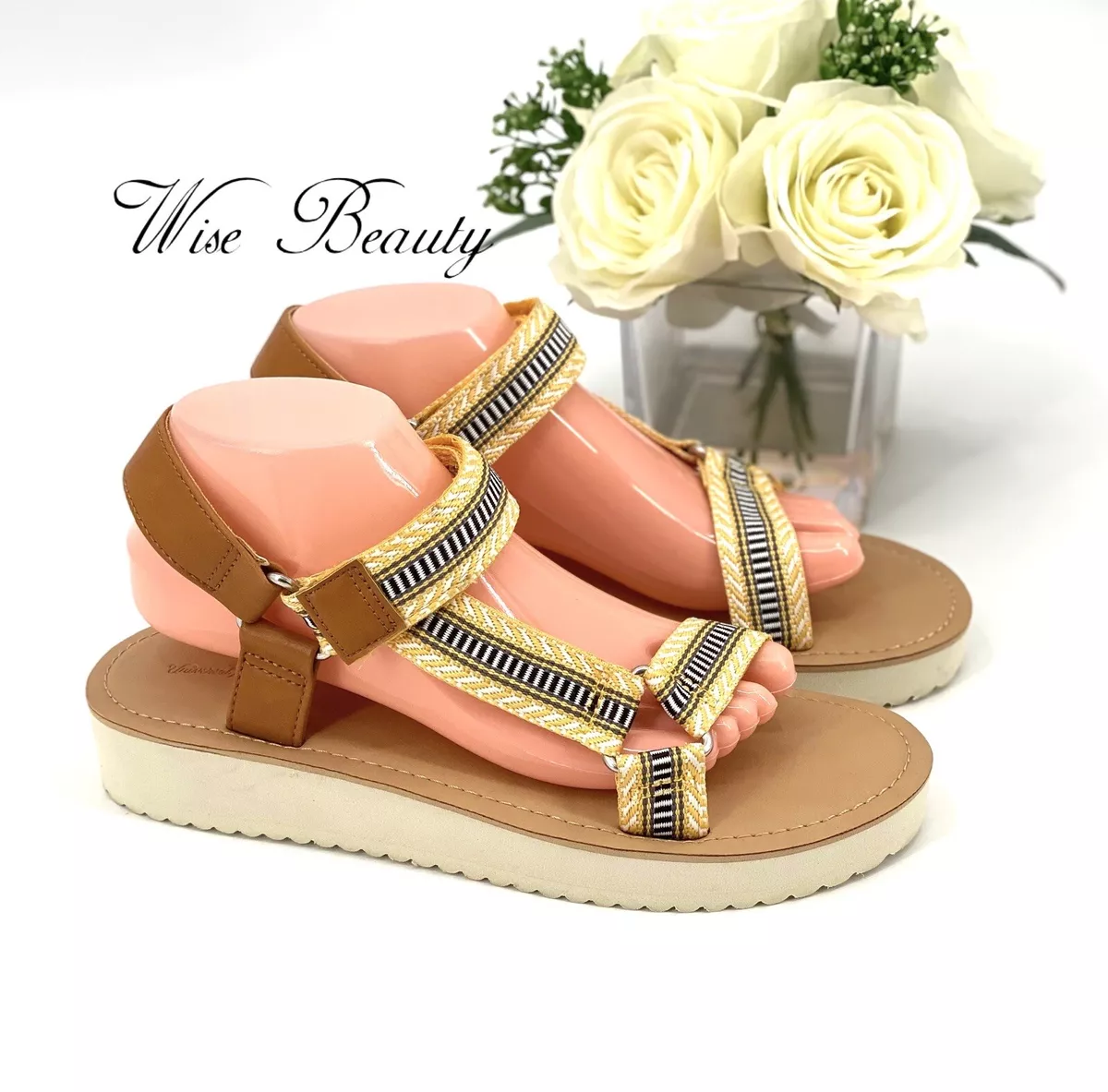 NEW Women s Angie Strappy Platform Sandals Size 6 Shoe Yellow