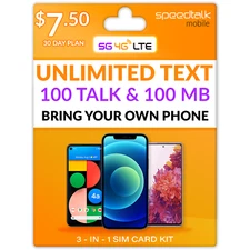 Speedtalk Unlimited Text SIM Card Kit 100 Mins Talk 100MB 4G LTE Data Phone Plan