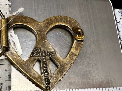 Vintage Style Bronze Belt Buckle with Rhinestone Peace Heart, NWOT Western Size 30 Leather Belt Brass Heart Buckle by Justin  main image 3
