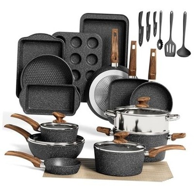 Pots and Pans Set Non Stick, 30 Piece Kitchen Cookware & 30-piece Black