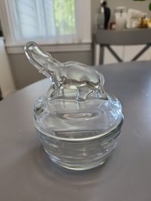 Vintage Jeanette Elephant Glass Dish Jewelry Powder Trinket Candy Lidded Clear