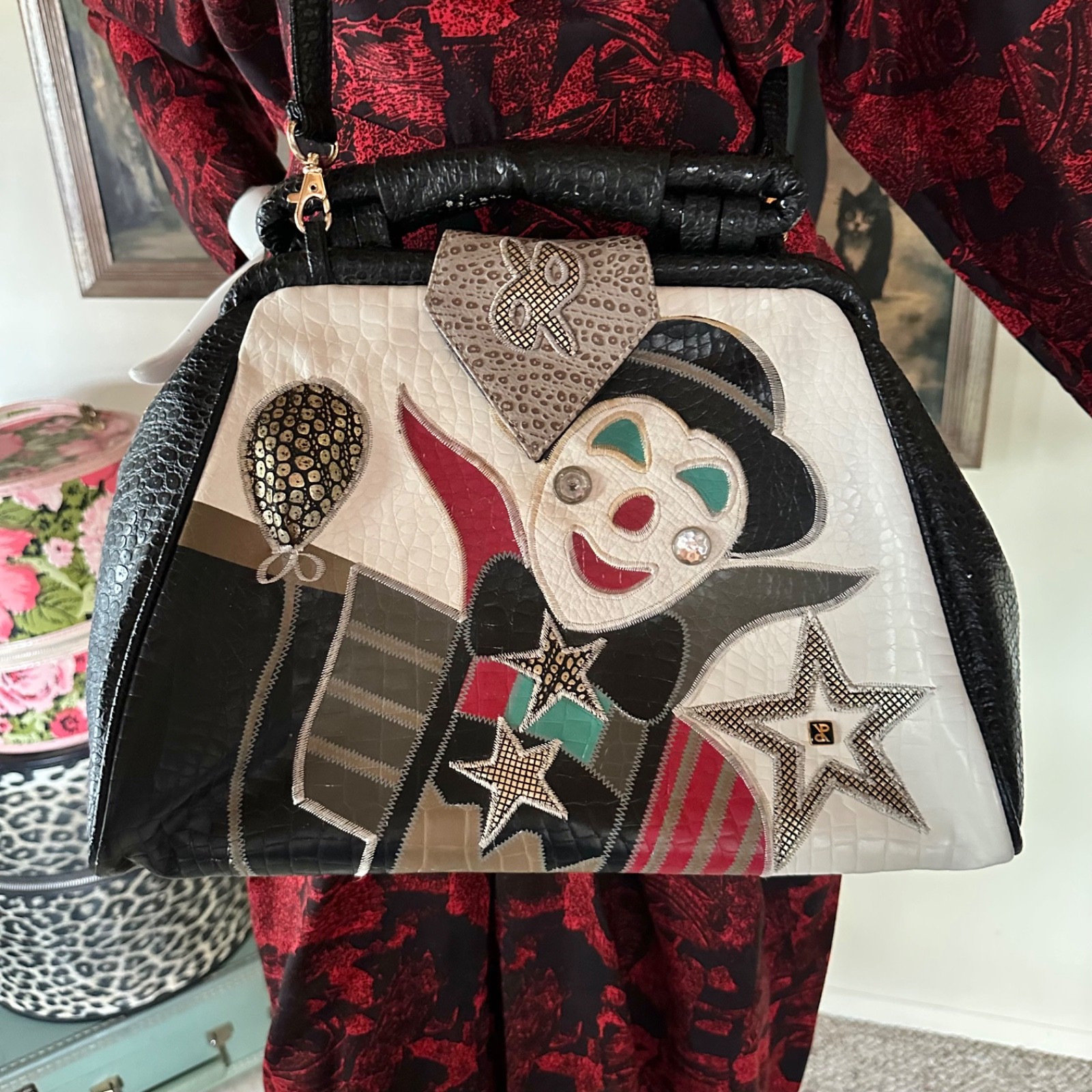 Vintage 1980s Patchwork Clown Shoulder Doctors Ba… - image 1