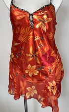 Secret Treasures Satin Floral Chemise Dress M 8/10 Tropical Coral Asymmetric