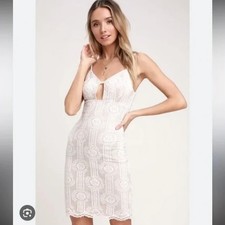 Lulus Lace Bodycon Mini Dress Cream Spaghetti Strap Cutout NWT Womens XS
