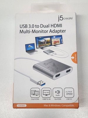 J5 CREATE USB 3.0  to Dual HDMI Multi-Monitor Adapter JUA365 **NEW**