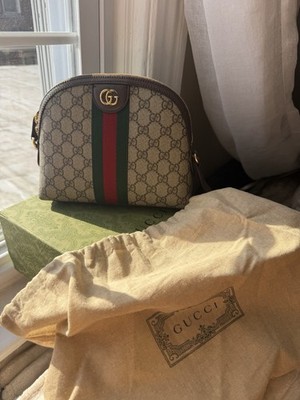 Gucci Ophidia Small Shoulder Bag GG Pattern Web Stripe Zip Gold HW w/ Box