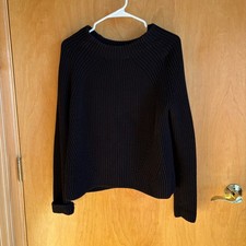 Athleta Black Ribbed Knit Sweater Pullover Crew Neck Long Sleeve Women's Size M
