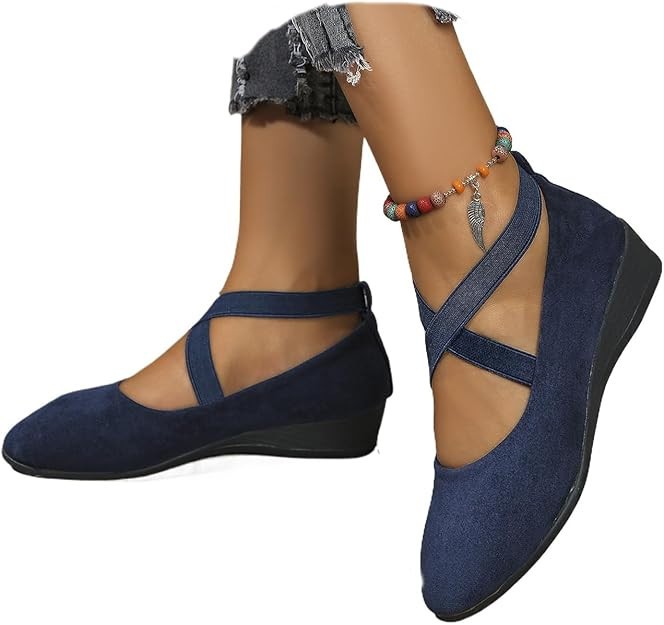 2026 New Women's Comfy Elastic Crisscross Strap Wedge Slip-On Shoes Comfortable