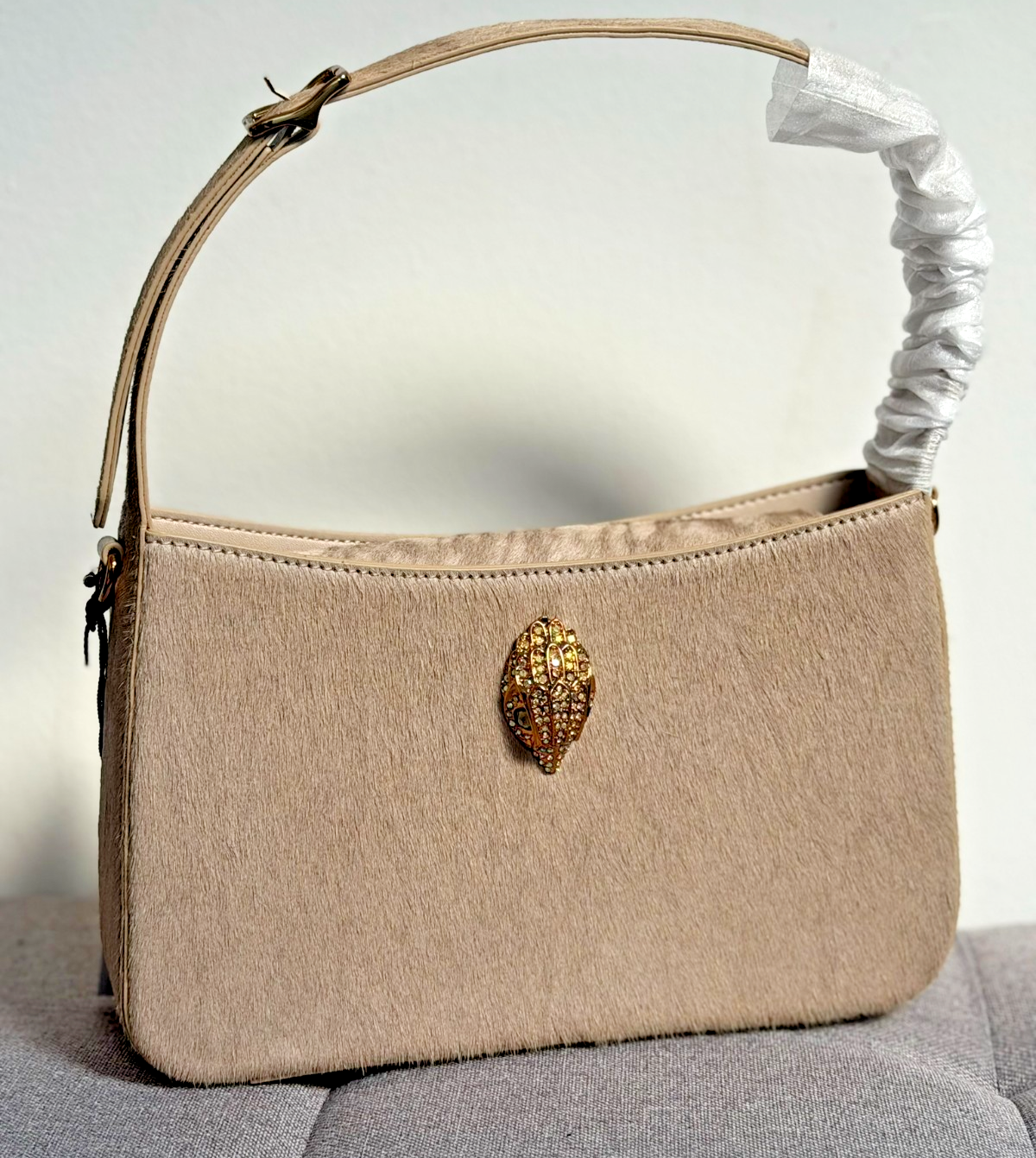 Kurt Geiger Leather Drench Bond Shoulder Bag Beige Calf Hair NWT RRP £249 Free🚚