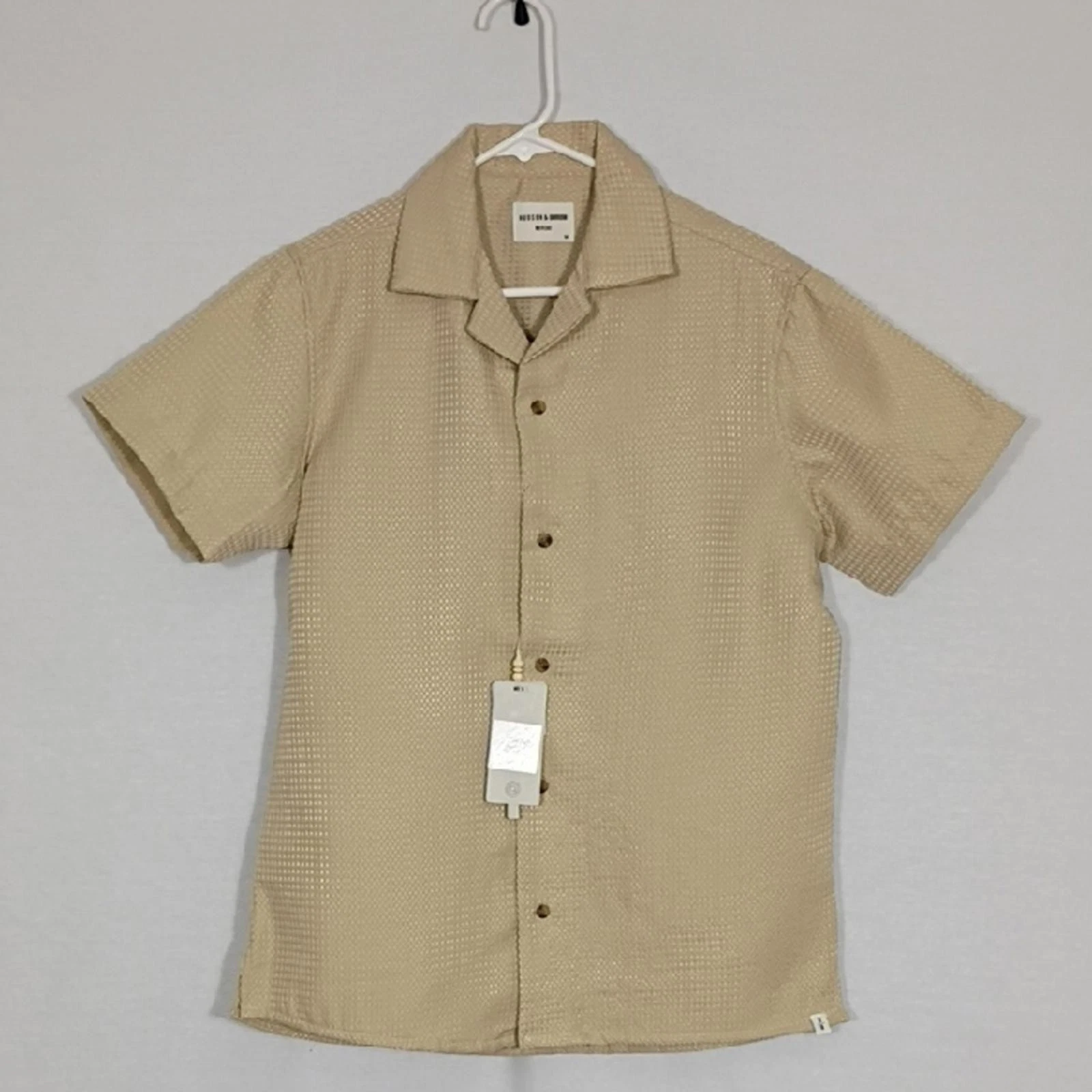 NWT Hudson & Barrow Wovens Linen Short Sleeve Button Down Mens Size Medium