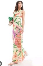 Vera Moda Sleeveless Mesh floral Maxi Dress XL 14 16 BNWT yellow Peach green