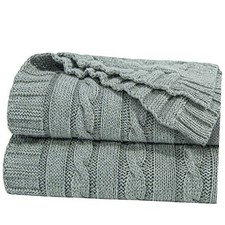 100 Pure Cotton Cable Knit Throw Blanket, Super Throw 51"x67" Light Grey