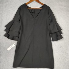 Nicole Miller Studio Shift Dress Women's 6 Black Ruffled Layered Bell-Sleeve NWT
