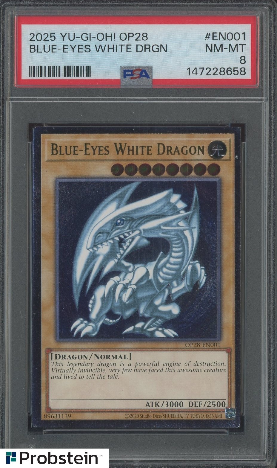 2025 YU-GI-OH! OP28-OTS TOURNAMENT PACK 28 #EN001 BLUE-EYES WHITE DRAGON PSA 8