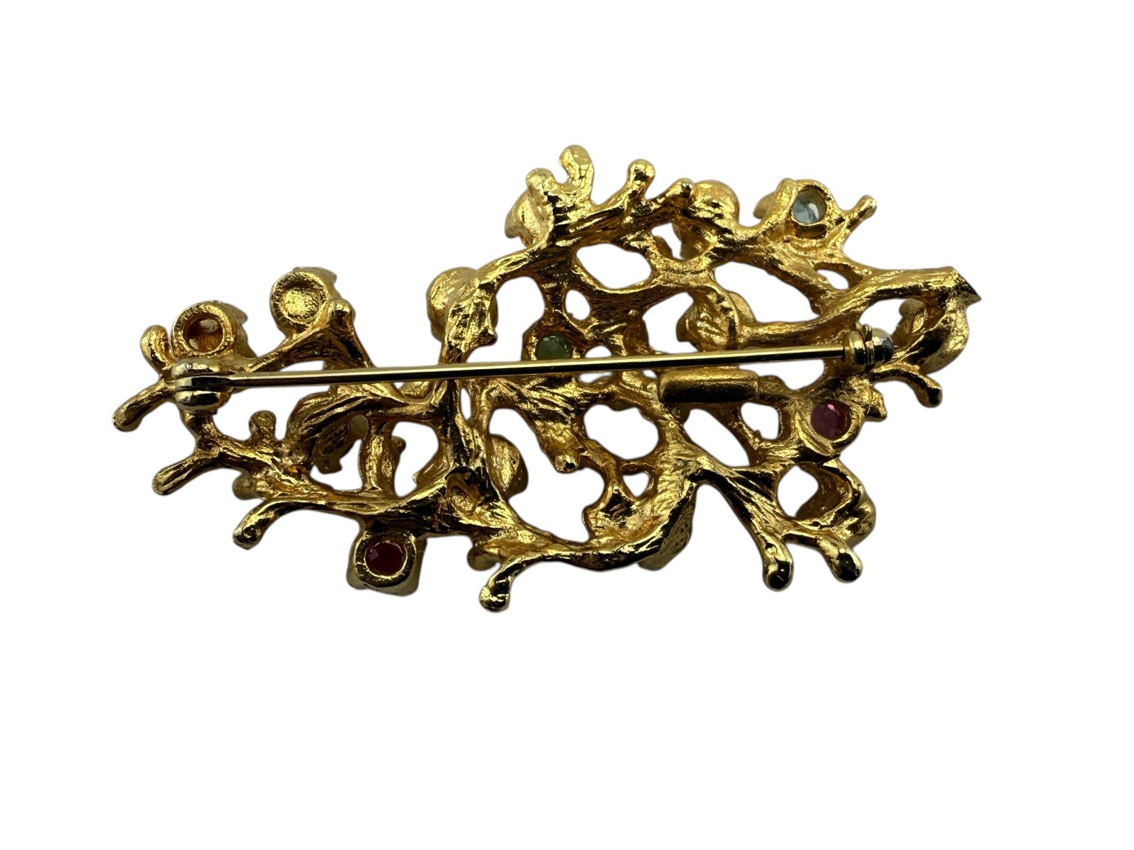 Vintage Ster. PC Brooch Pin Multi Color Rhinestone Crystal Gold Branch Tree 