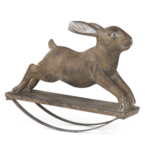 Rustikale Dekofigur Hase Auf Wippe Aus Resin Vintage Osterdeko HöHe 20 Cm-image