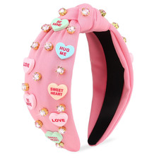 Valentines Day Headbands for Women Love Sweet Red Heart Headband Rhinestone Knot