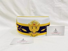 Masonic Regalia 33rd Degree Scottish Rite Crown Cap-White with Hand Embroidery-