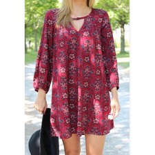 American Eagle Tunic Long Sleeve Boho Mini Dress or Blouse Top Womens Small Red