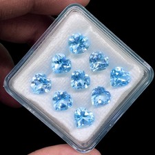 9 Pcs Natural Sky Blue Topaz 7mm Heart Cut Top Quality Loose Gemstones Lot