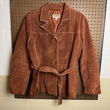 Vintage Wilsons Leather Jacket Womens XL Brown Suede Leather Western Boho Belted