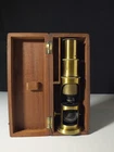 Antique Microscope 19th-20th Century Brass Travel Case Drum Niche Wooden Box 2