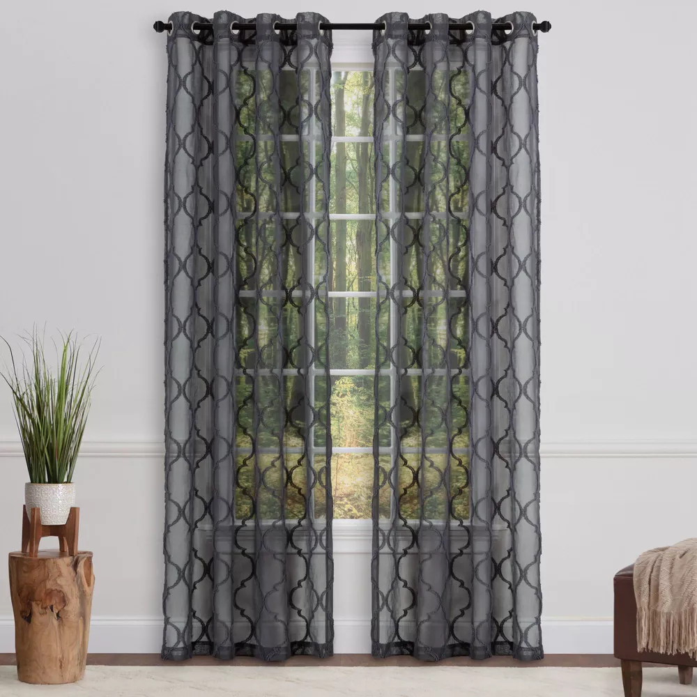 Chanasya 2pk Moroccan Embroidered Grommet Textured Sheer Window Curtain Panels