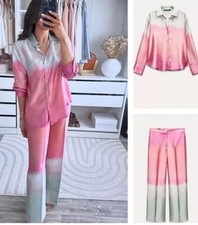 ZARA TIE DYE PRINT WIDE LEG PANTS Ombre MULTICOLOURED Sz M L NWT