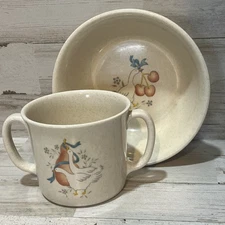 Vintage Geese International Taiwan MARMALADE MELAMINE Child Bowl & Handled Cup