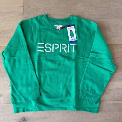 NWT Esprit Women's Logo Fleece Crewneck Sweatshirt Green  Vintage MED / LG