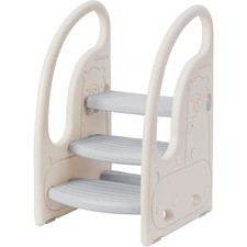 3 Step Toddler Learning Stool with Handles Non-Slip Pads Kids Kitchen Helper