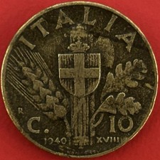 Moneta 10 Centesimi 1940 XVII Vittorio Emanuele III Impero • Rara • BB