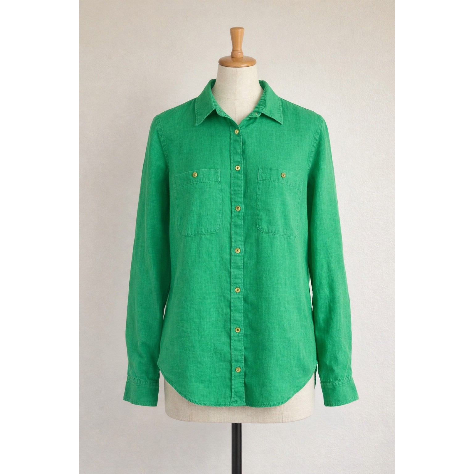 Lauren Ralph Lauren 100% Linen Button Down Shirt Womens M Green Long Sleeve LRL