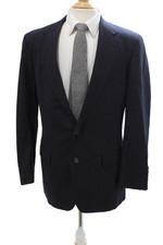 Monsieur Givenchy Men 2-Piece Dark Blue Wool Striped Suit Jacket Size 36