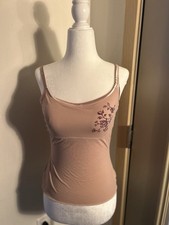 VTG Embroidered Floral Brown Stretch Cami Top Y2K 90s Fairy Whimsy Romantic