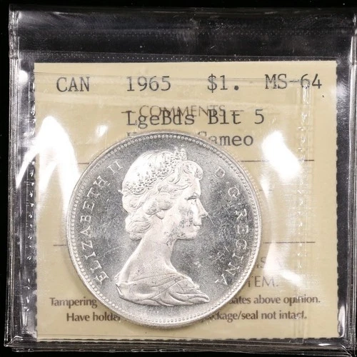 1965 $1 ICCS MS64 LB Blunt 5 *Heavy Cameo* Type 3 Canada Silver Dollar Near Gem