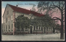 Postcard Graben/Baden, the new schoolhouse 1913 