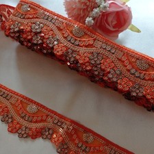 New 4+ Meters Fancy Orange Embroidery (Bridal Saree Sew On Trim Edge Border Lace