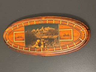 Vintage Lake Mountains Cribbage Board 16" Wood USA