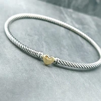 David Yurman 3mm Classis Cable Sterling Silver 18k Gold Heart Station Bracelet