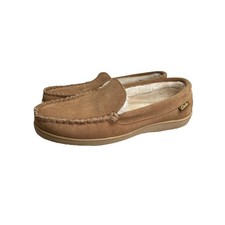 Clarks Mens Tan Suede Moccasin Slippers Faux Fur Lined Size 9 M