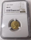 1913 $2.5 Gold Quarter Eagle $2 1/2 Indian Head NGC MS 61