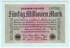 1923 Germany 50 Million Mark 139583 Reichbanknote Paper Money Banknotes